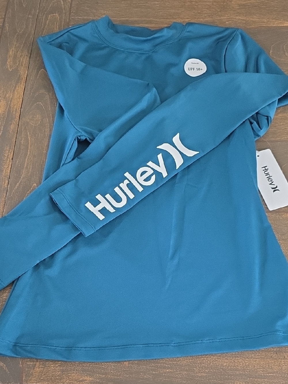 Hurley Teal Long Sleeve Rash Guard with White Logo